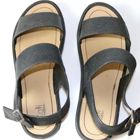 KALLI 9 Wide Strap Sparkly Black Vegan Sandals - Picture 1 of 7